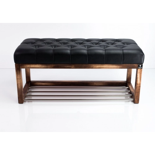 Ławeczka Pufa Pikowana Ekoskóra Czarny Guzik Tapicerowany LPP-4 Rozmiary od 50 cm do 200 cm